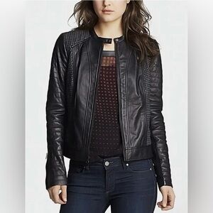 Trouve leather wool moto jacket